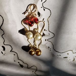 Red, White, Gold set of 3 drop earrings - 427